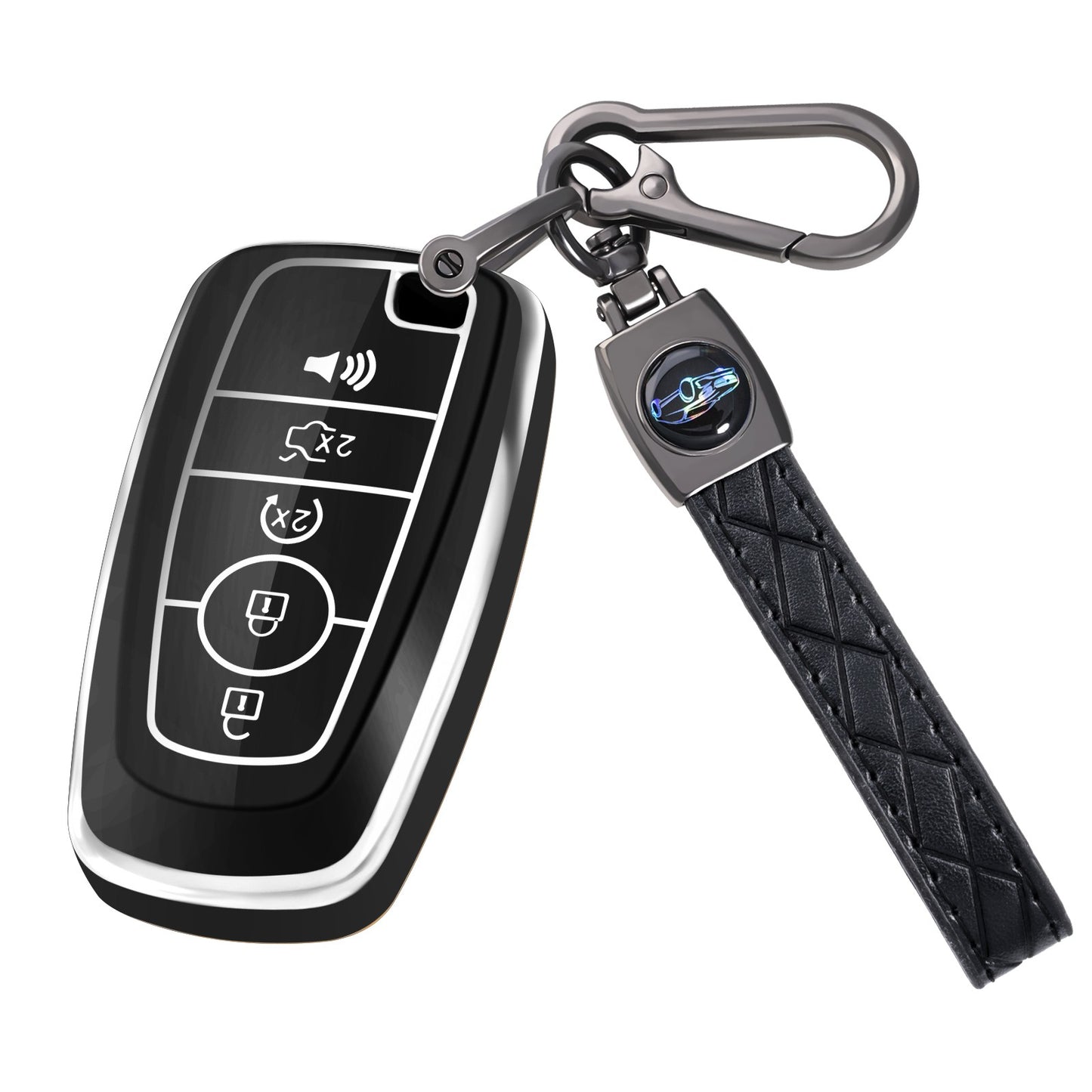 Silver Edge Car Key Case with Leather Key Chain for Ford B