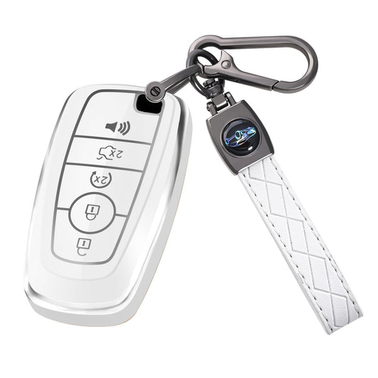 Silver Edge Car Key Case with Leather Key Chain for Ford B