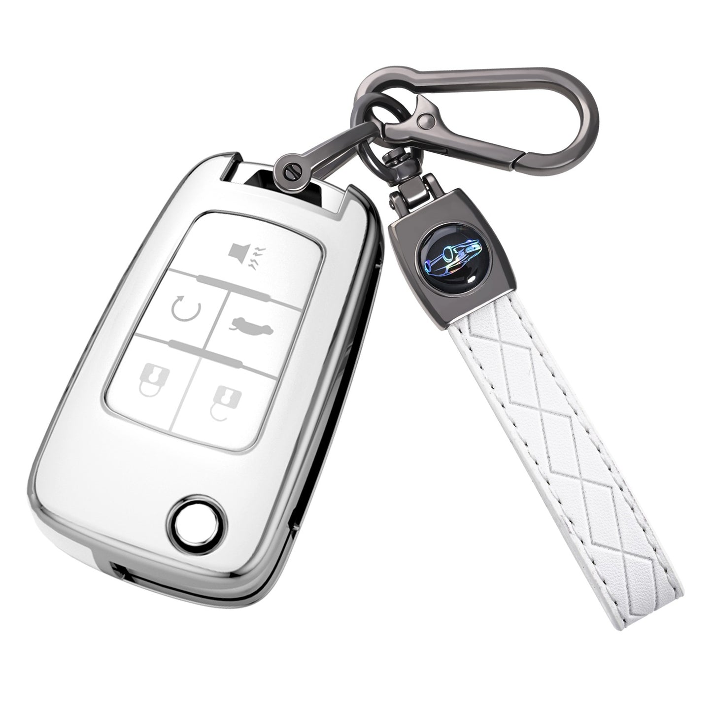 Silver Edge Car Key Case with Leather Key Chain for Chevy A