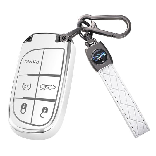 Silver Edge Car Key Case with Leather Key Chain for Jeep B