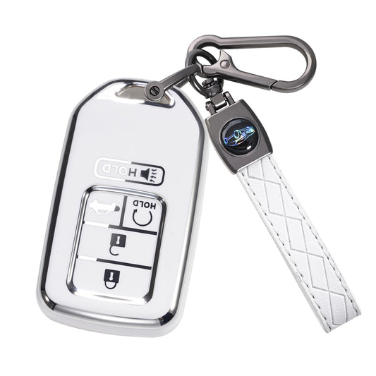 Silver Edge Car Key Case with Leather Key Chain for Honda