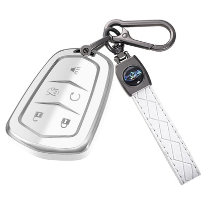 Silver Edge Car Key Case with Leather Key Chain for Cadillac A