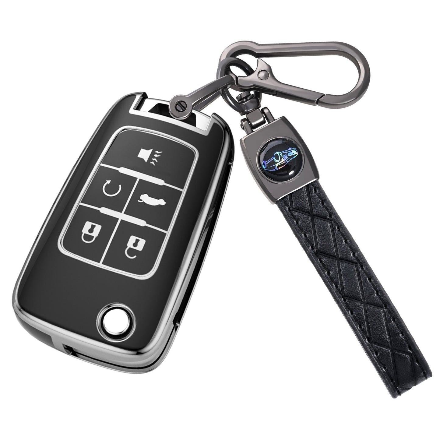 Silver Edge Car Key Case with Leather Key Chain for Chevy A