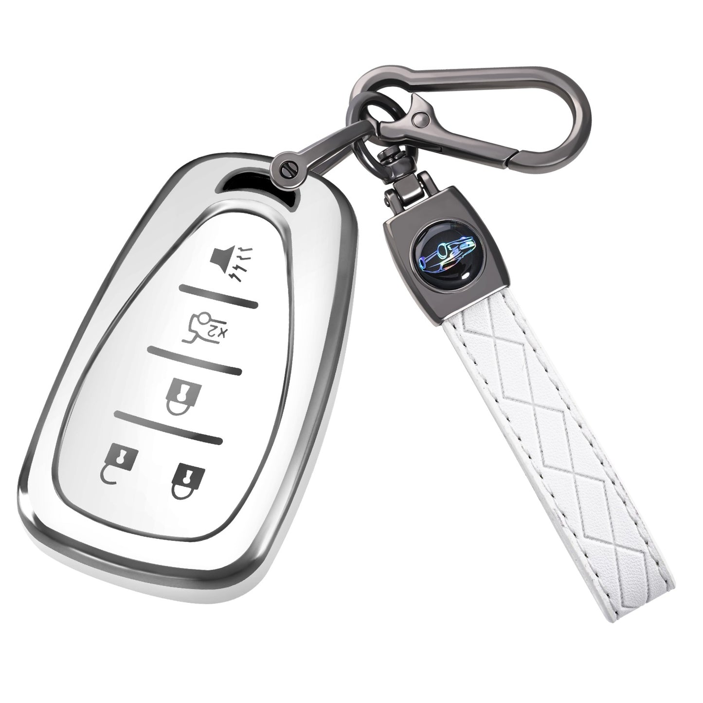 Silver Edge Car Key Case with Leather Key Chain for Chevy B