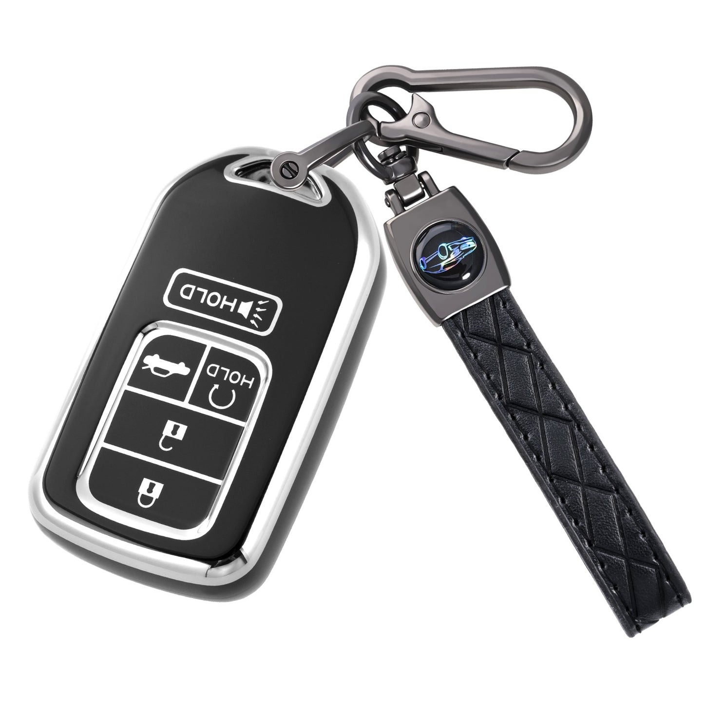 Silver Edge Car Key Case with Leather Key Chain for Honda