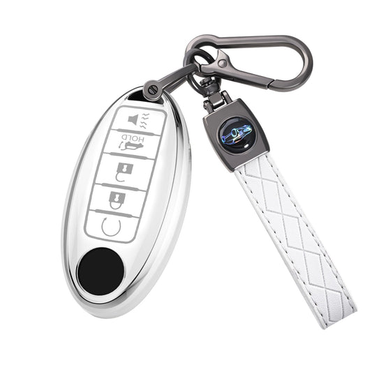 Silver Edge Car Key Case with Leather Key Chain for Nissan A