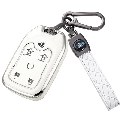 Silver Edge Car Key Case with Leather Key Chain for GMC