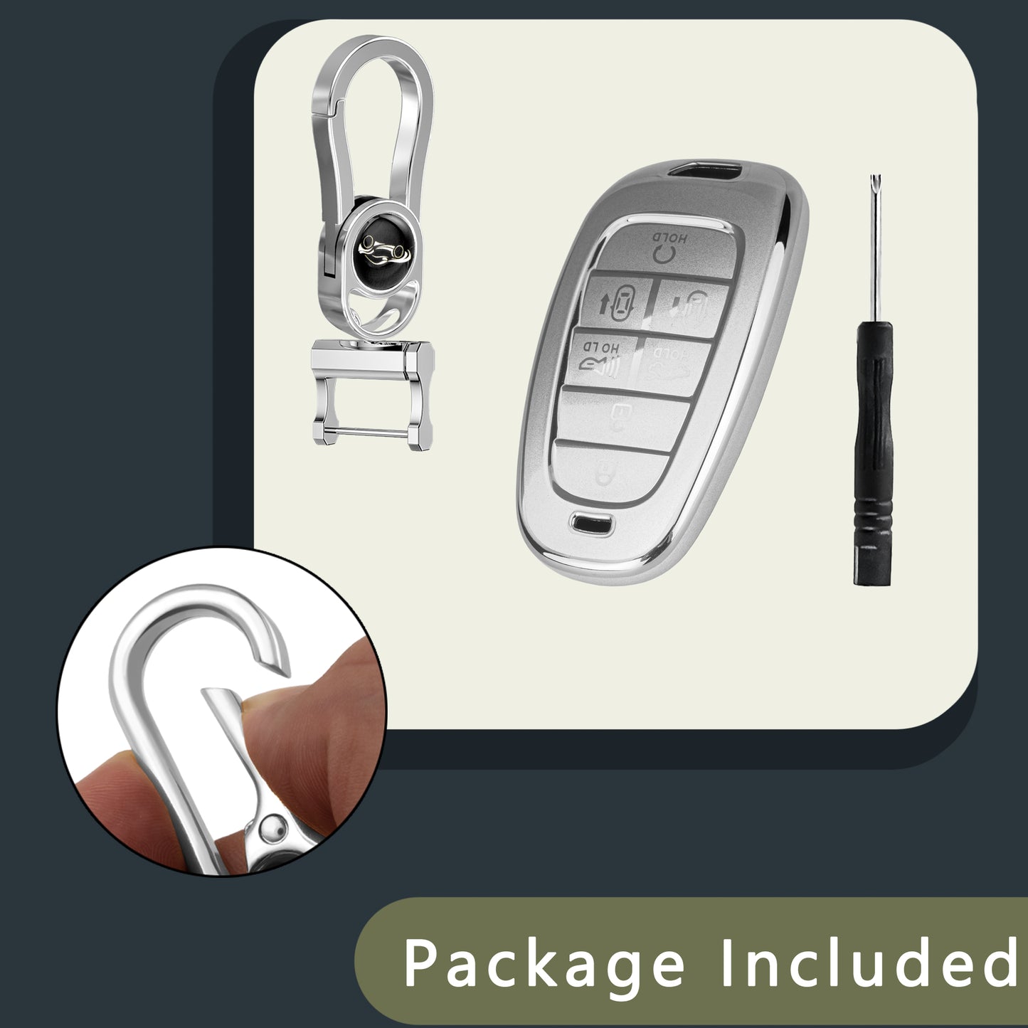 Liquid Silver Key Fob Cover for Hyundai H