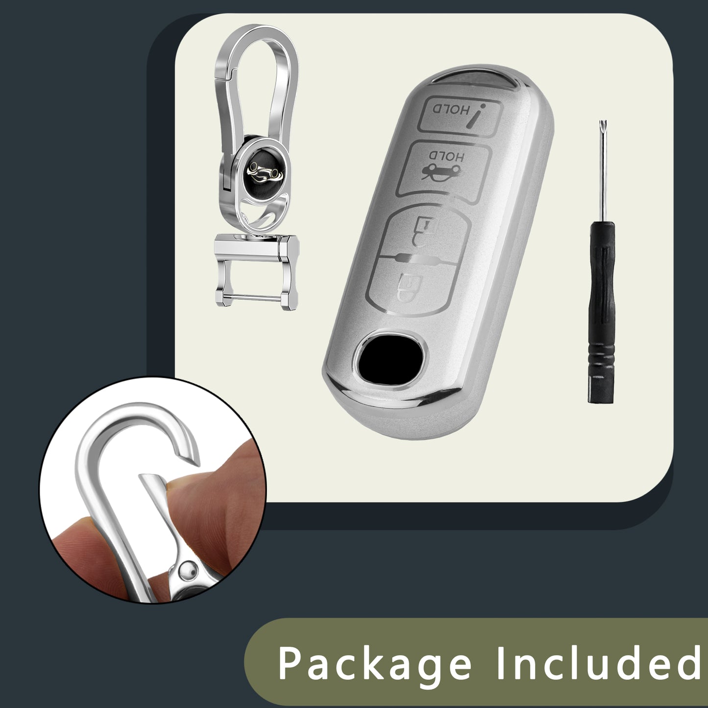 Liquid Silver Key Fob Cover for Mazda