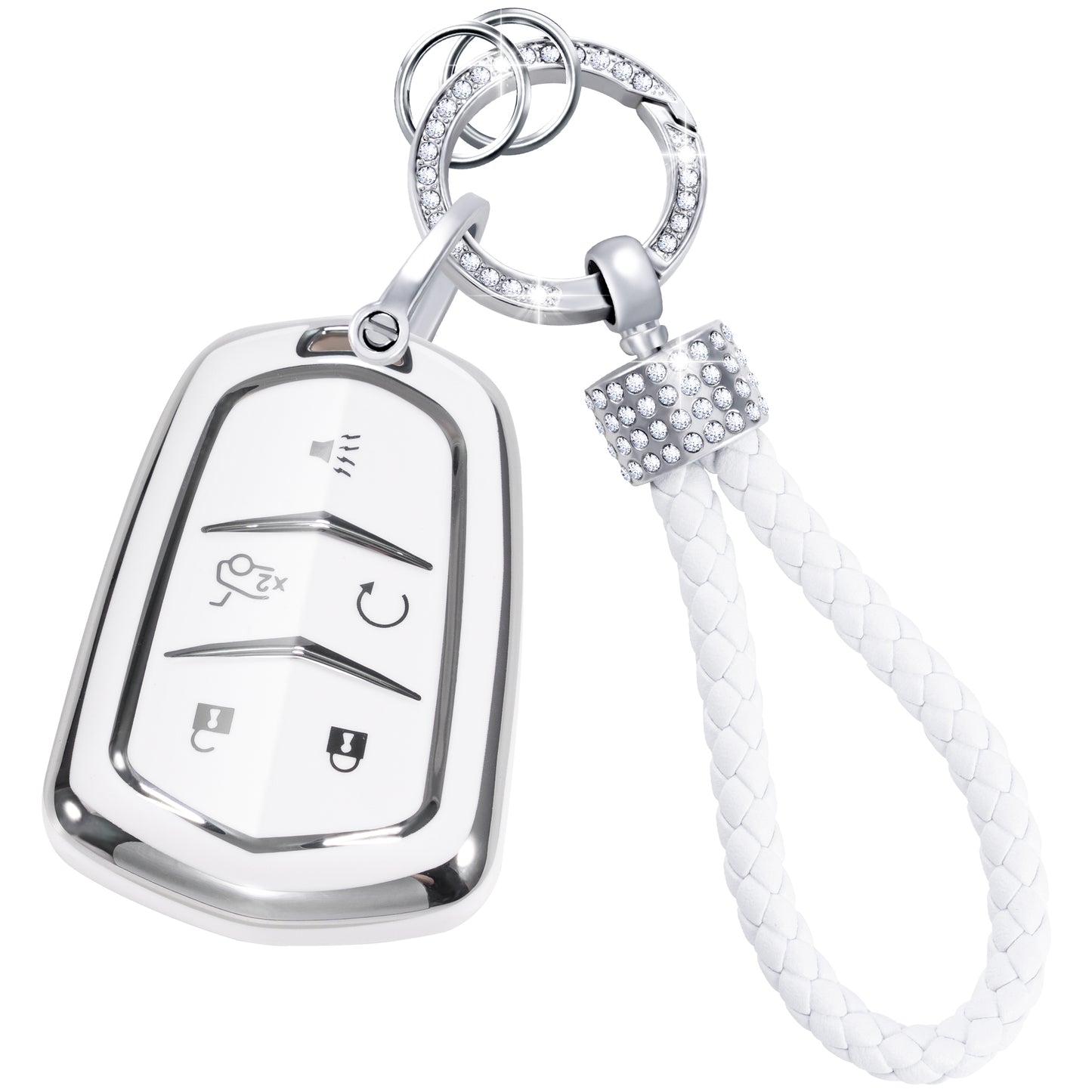 Key Fob Cover for Cadillac with Keychain Lanyard Fit for Escalade CTS SRX XT5 ATS CT6 5 Buttons Smart Key Case Holder