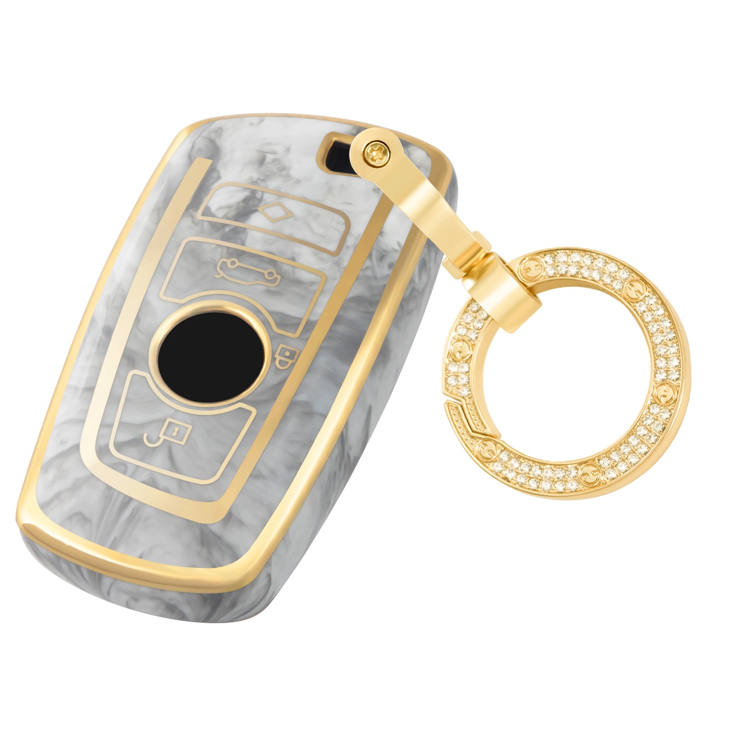 Key Fob Cover for BMW X1 X3 X5 X6 Series 1 2 5 7 F15 F16 E53 E70 E39 F10 F30 G20 G25 G30 Smart Key, Fashion Key Shell with Diamond Gold Keychain