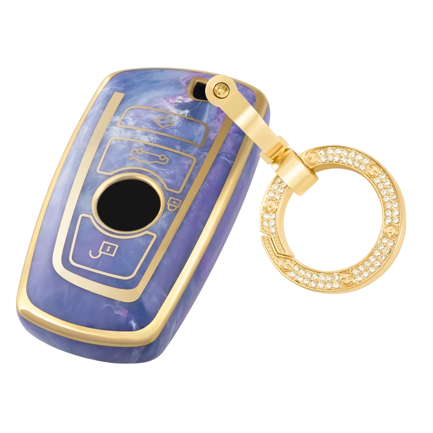 Key Fob Cover for BMW X1 X3 X5 X6 Series 1 2 5 7 F15 F16 E53 E70 E39 F10 F30 G20 G25 G30 Smart Key, Fashion Key Shell with Diamond Gold Keychain