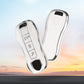 Silver White Key Fob Cover for Porsche Macan Cayenne Panamera 911 Boxster Cayman 718, Fashion Key Shell with Diamond Keychain