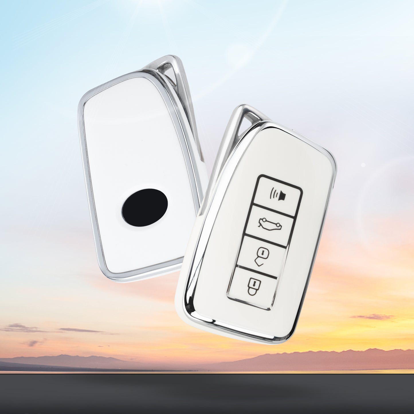 Silver White Key Fob Cover Premium Car Key Case Shell with Fashionable Keychain fit RX ES GS LS NX RS GX LX RC LC