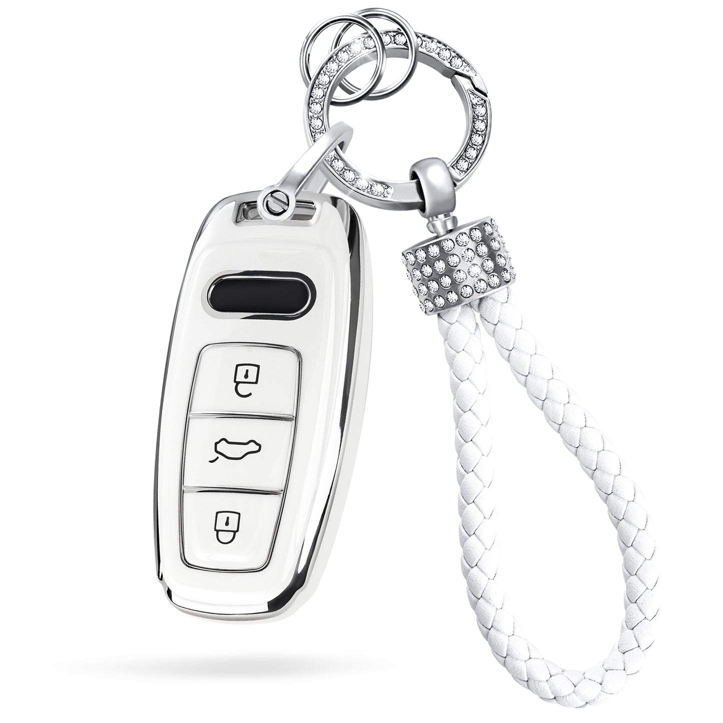 Silver White Key Fob Cover  For Audi A S RS Q Series with Gold Keychain