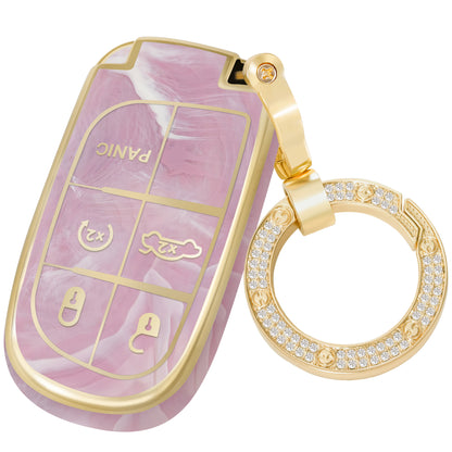 for Jeep Key Fob Cover with Diamond Gold Keychain Soft TPU Protection Key Case Compatible with Grand Cherokee Renegade Smart Key