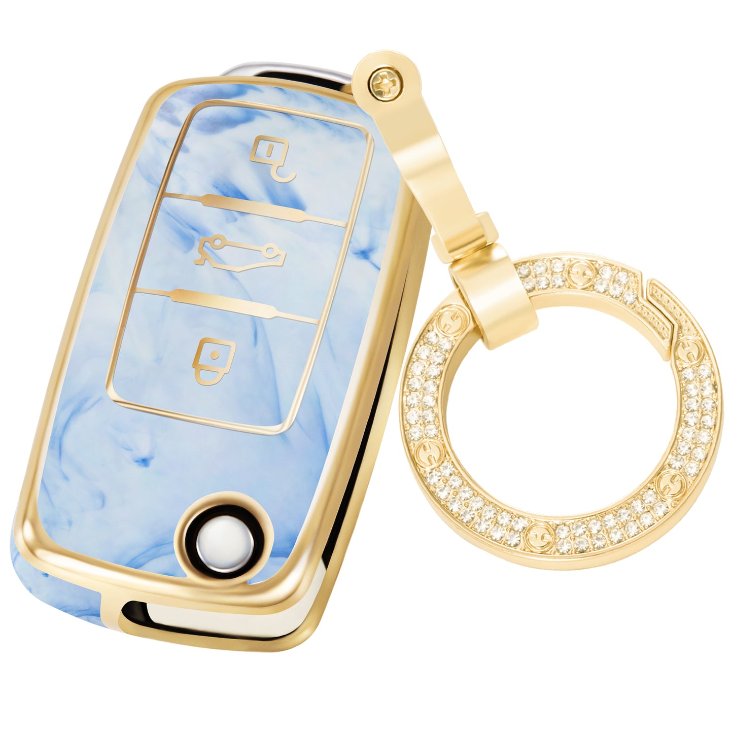 Key Fob Cover for VM, Fashion Key Shell with Diamond Gold Keychain