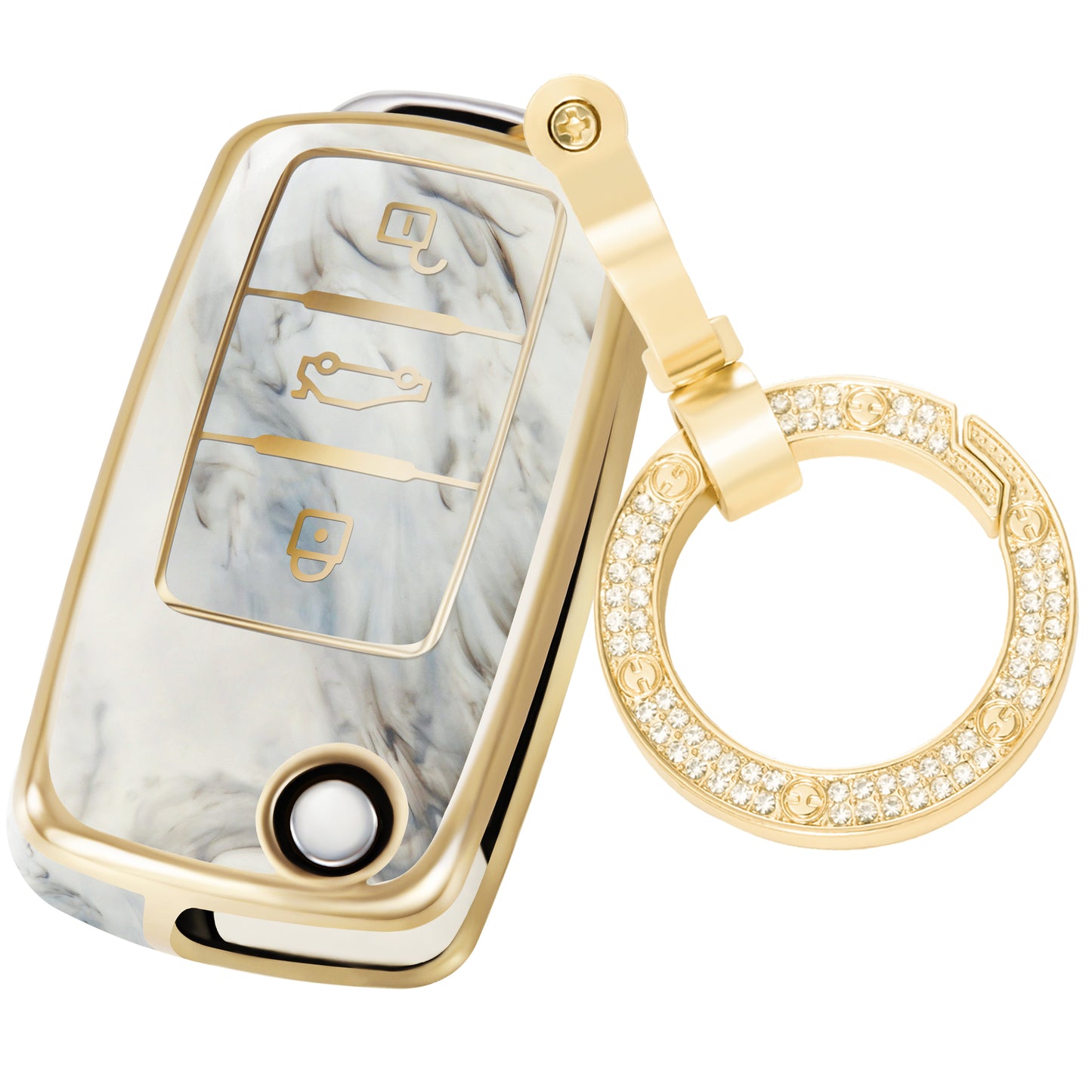 Key Fob Cover for VM, Fashion Key Shell with Diamond Gold Keychain