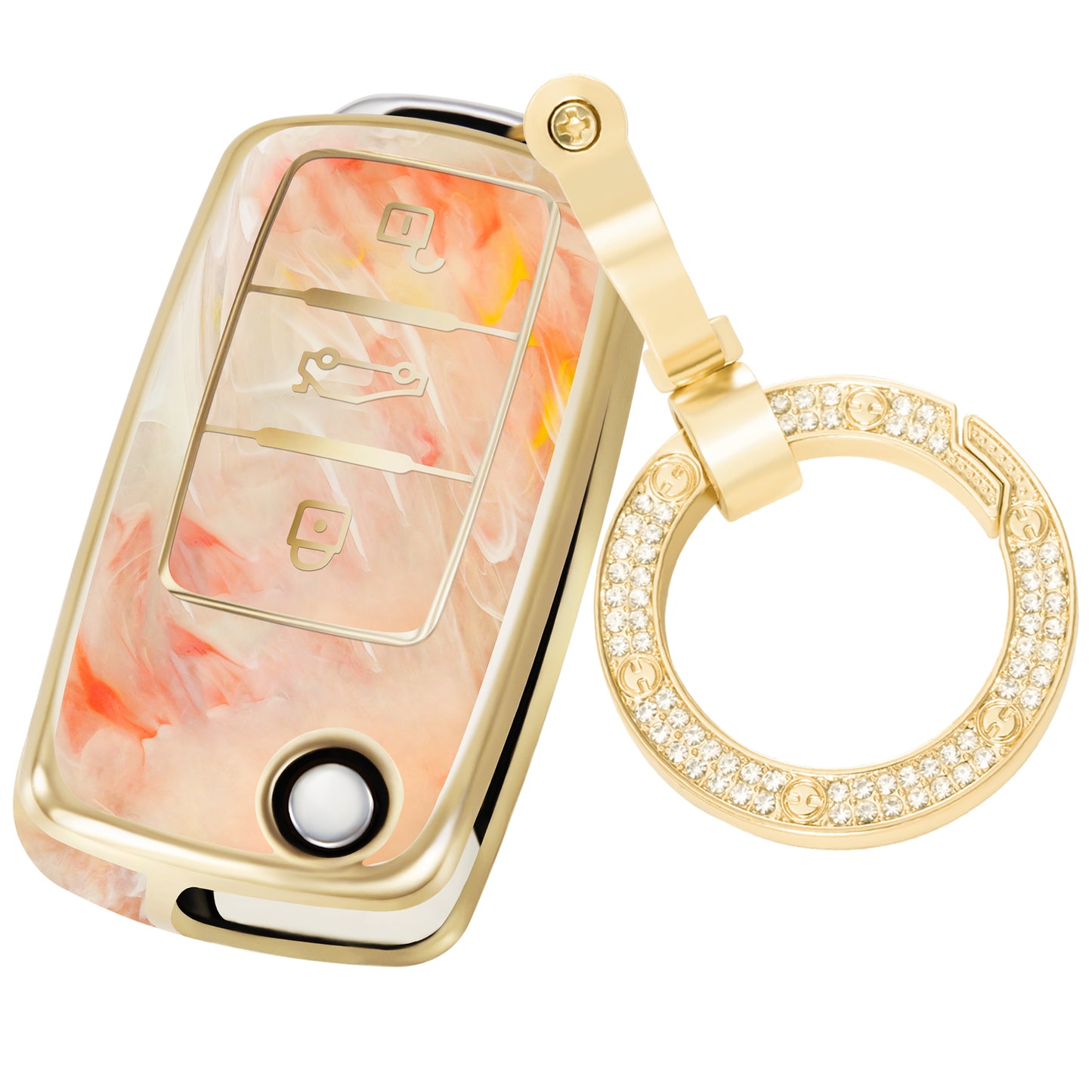 Key Fob Cover for VM, Fashion Key Shell with Diamond Gold Keychain