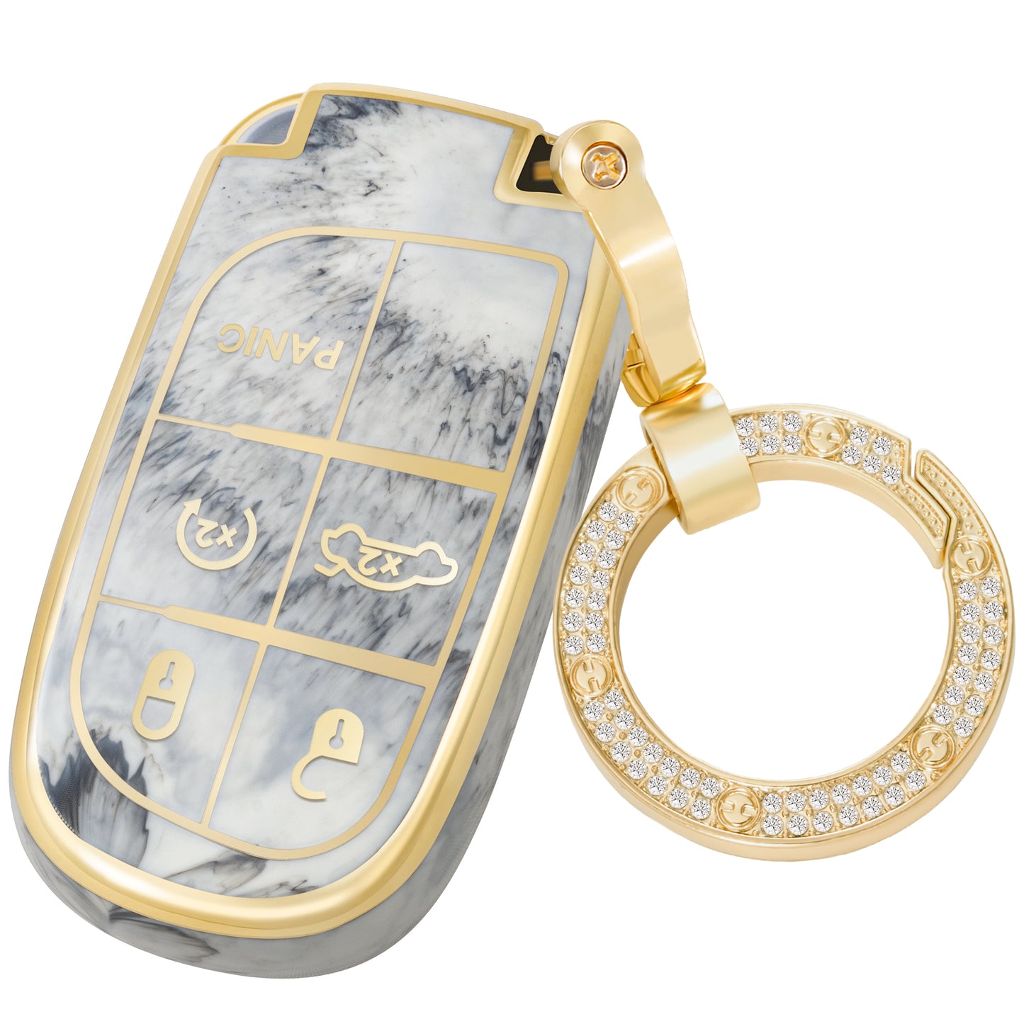 for Jeep Key Fob Cover with Diamond Gold Keychain Soft TPU Protection Key Case Compatible with Grand Cherokee Renegade Smart Key