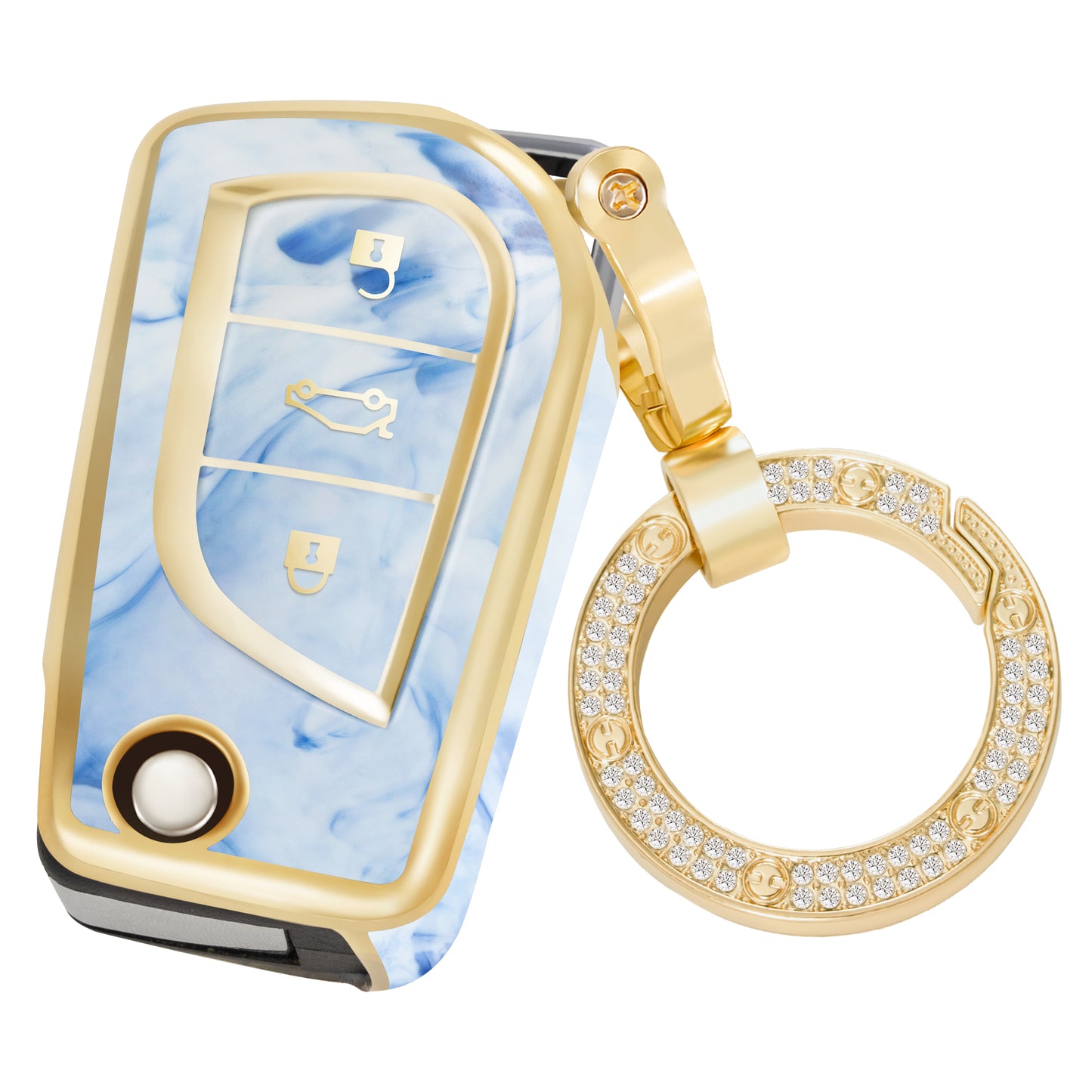 Key Fob Cover for Toyota  , Fashion Key Shell with Diamond Gold Keychain(4 Buttons)