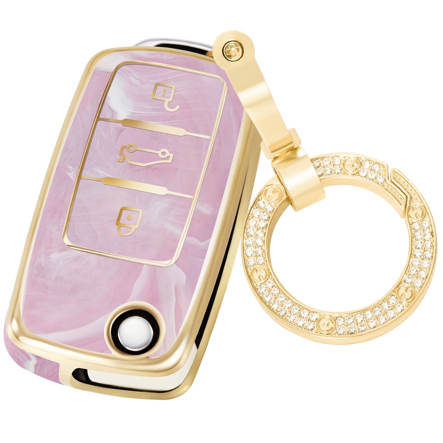 Key Fob Cover for VM, Fashion Key Shell with Diamond Gold Keychain