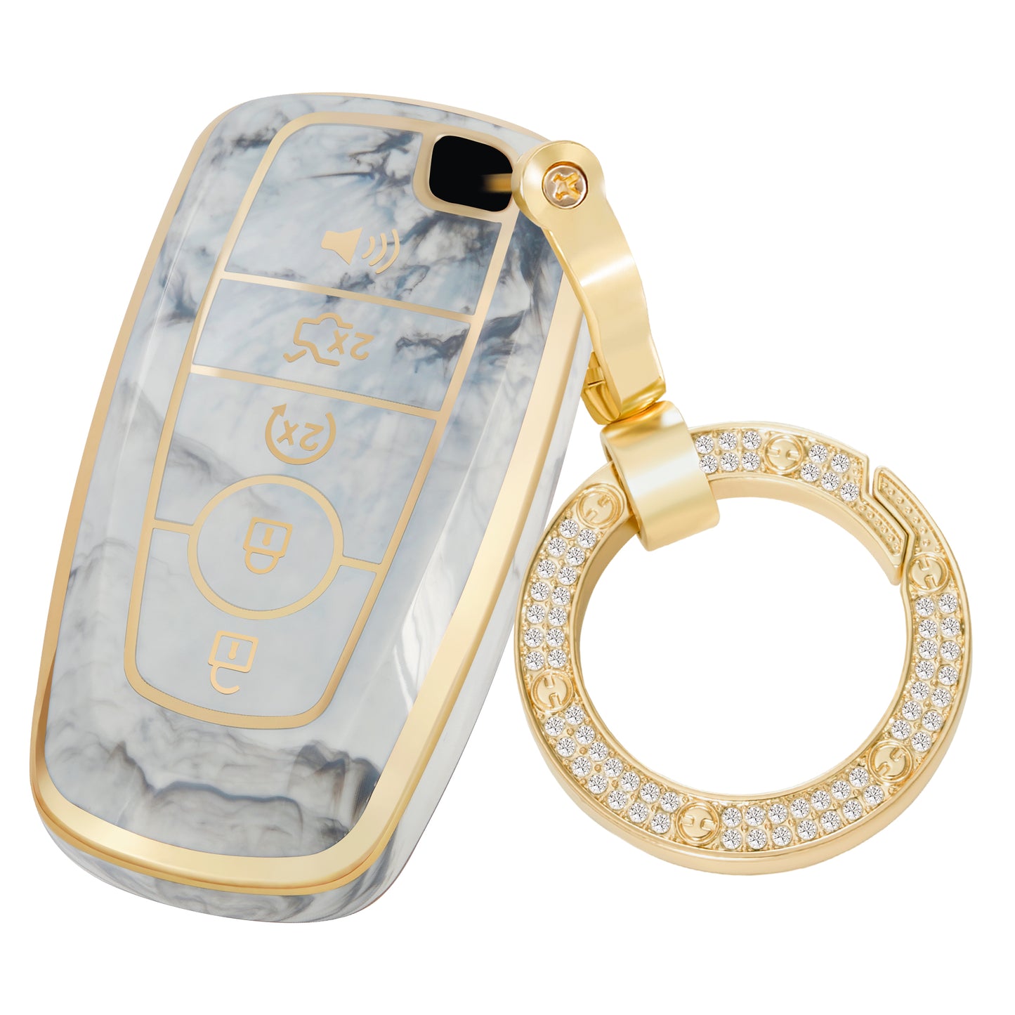 Key Fob Cover for Ford F-150 Raptor Explorer Escape Fusion Bronco Sport Edge Lincoln Corsair Nautilus, Fashion Key Shell with Diamond Gold Keychain