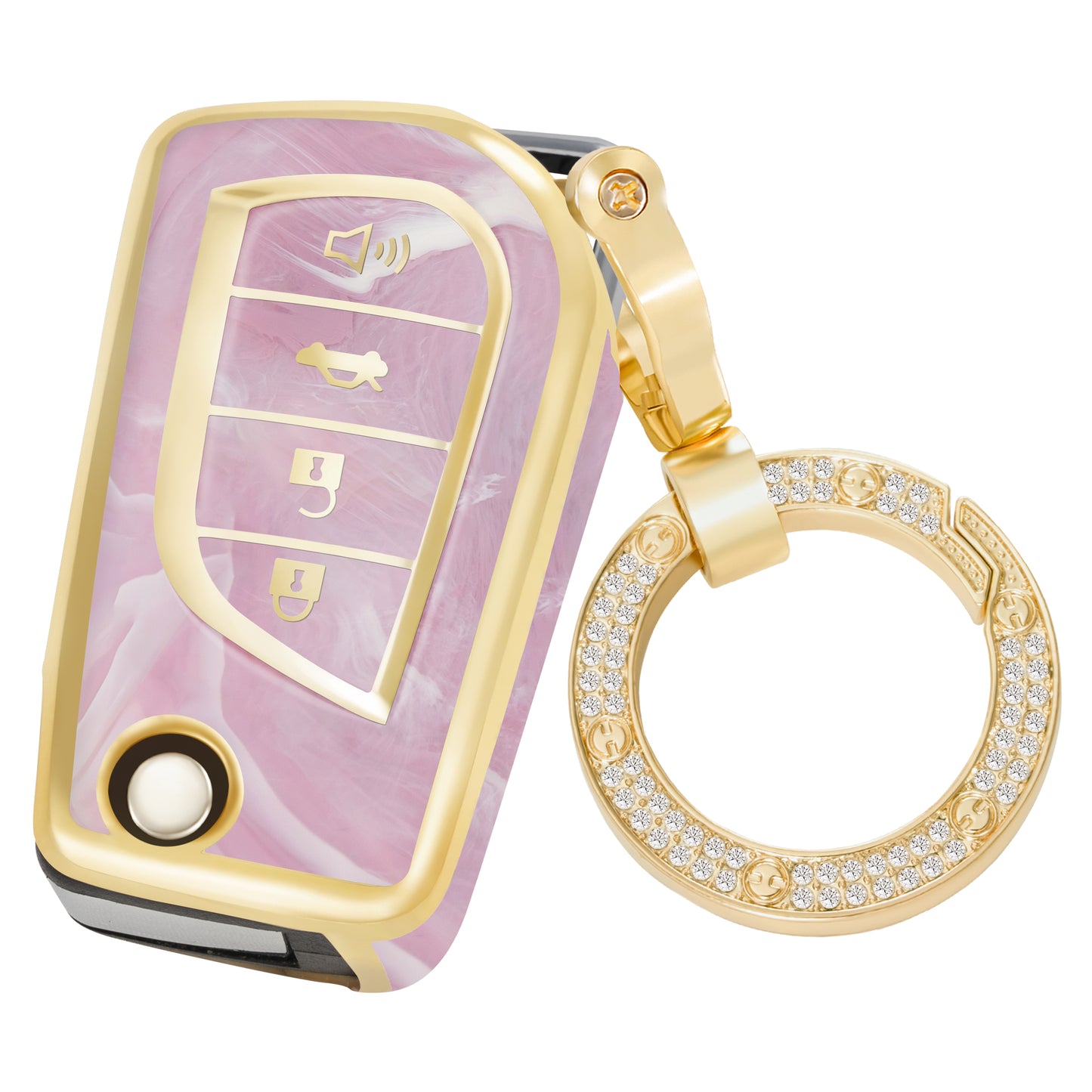 Key Fob Cover for Toyota  , Fashion Key Shell with Diamond Gold Keychain(4 Buttons)