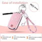 Pink Silver Car Key Cover with Pink Diamond Keychain