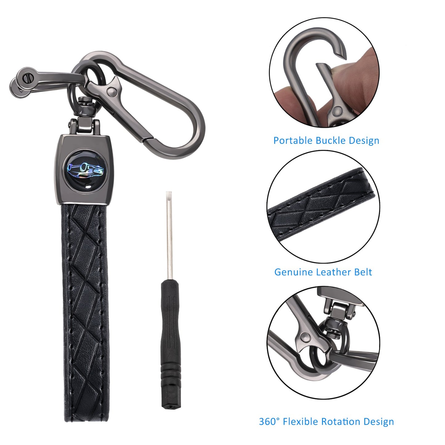 Silver Edge Car Key Case with Leather Key Chain for Jeep B