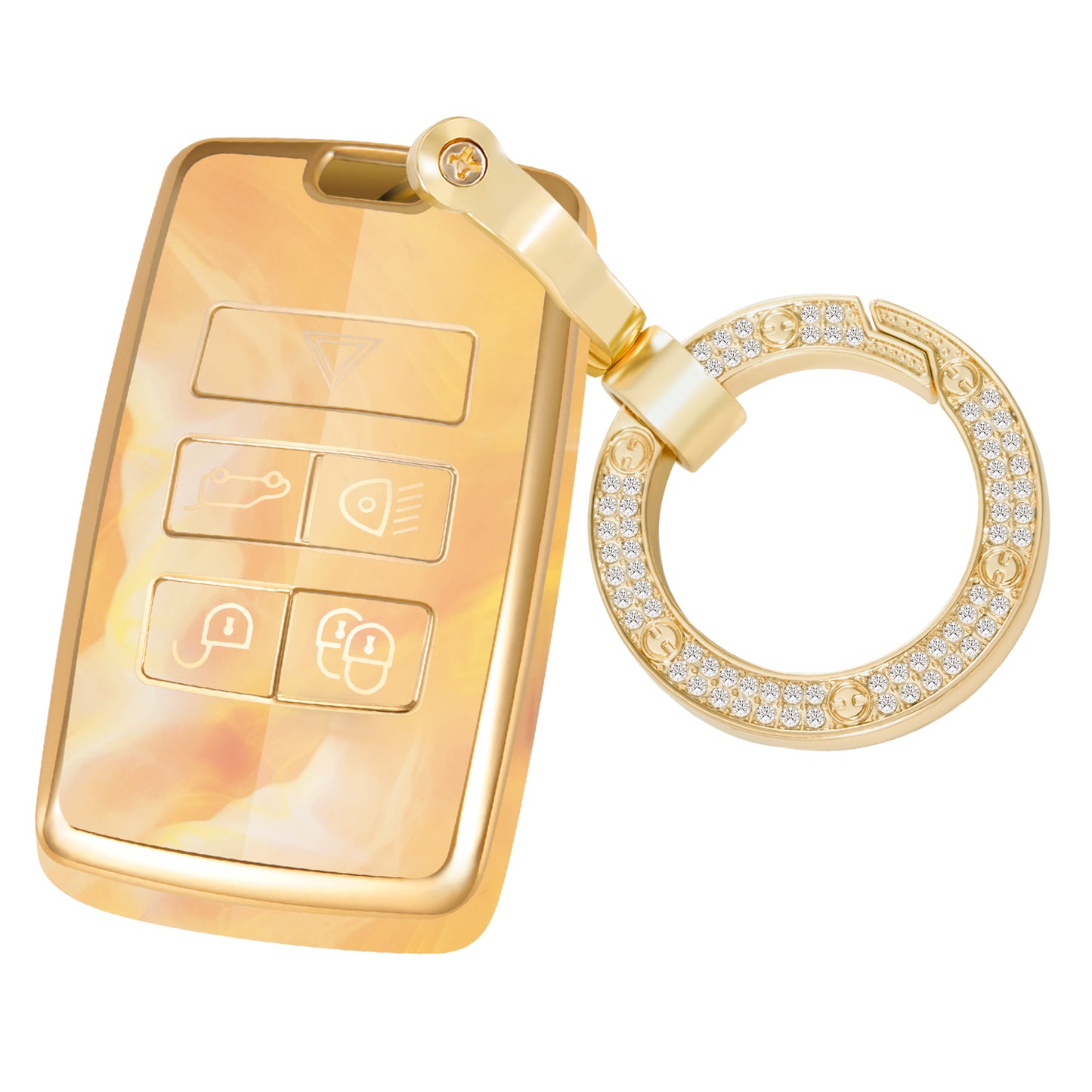 Key Fob Cover for Land Rover Sport, Velar, Evoque, Defender, Fashion Key Shell with Diamond Gold Keychain