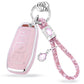 Pink Silver Car Key Cover with Pink Diamond Keychain