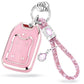 Pink Silver Car Key Cover with Pink Diamond Keychain