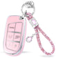 Pink Silver Car Key Cover with Pink Diamond Keychain