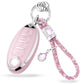 Pink Silver Car Key Cover with Pink Diamond Keychain