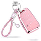 Pink Silver Car Key Cover with Pink Diamond Keychain