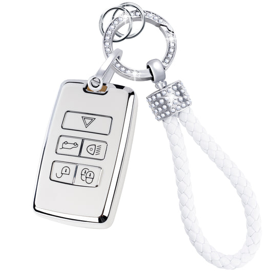 Silver White Key Fob Cover Car Key Case Shell with KeyChain fit Land Rover Vogue Range Discovery Rover Sport