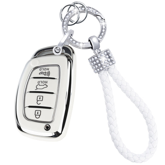 Silver White Key Fob Cover Car Key Case Shell with Keychain fit Elantra Elantra GT Ioniq Sonata Tucson