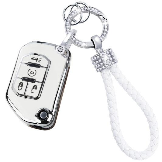 Silver White Key Fob Cover Car Key Case Shell with Keychain fit Wrangler Gladiator JL JLU JT