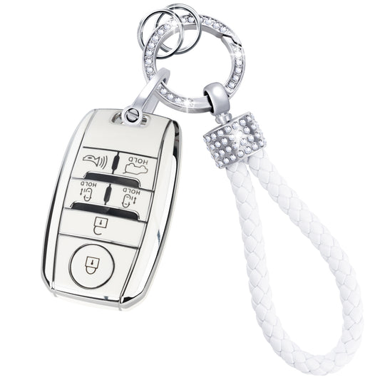 Silver White Key Fob Cover for Kia with Gold Keychain Key Shell fit Sorento Sportage Rio Soul Forte Optima