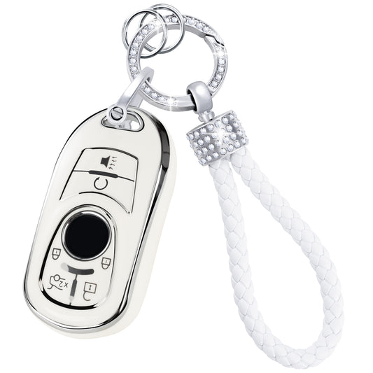 Silver White Key Fob Cover Case with Keychain Compatible with Accessories Enclave Encore Envision GL8 Lacrosse Regal Verano