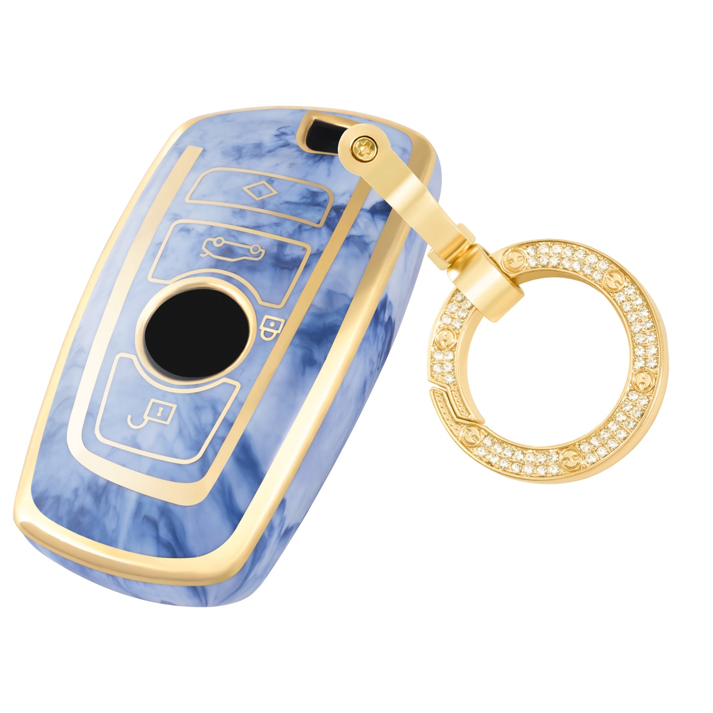 Key Fob Cover for BMW X1 X3 X5 X6 Series 1 2 5 7 F15 F16 E53 E70 E39 F10 F30 G20 G25 G30 Smart Key, Fashion Key Shell with Diamond Gold Keychain