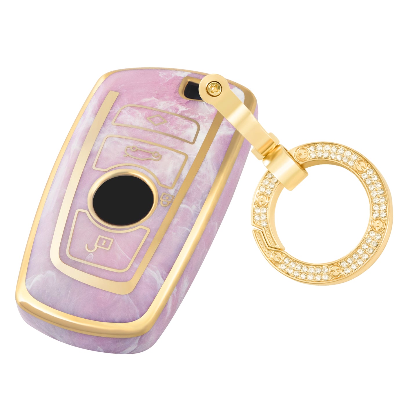 Key Fob Cover for BMW X1 X3 X5 X6 Series 1 2 5 7 F15 F16 E53 E70 E39 F10 F30 G20 G25 G30 Smart Key, Fashion Key Shell with Diamond Gold Keychain