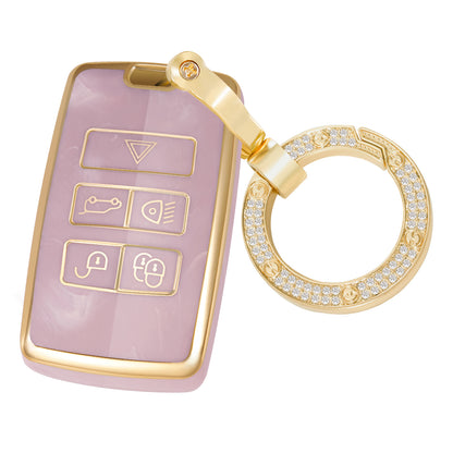 Key Fob Cover for Land Rover Sport, Velar, Evoque, Defender, Fashion Key Shell with Diamond Gold Keychain