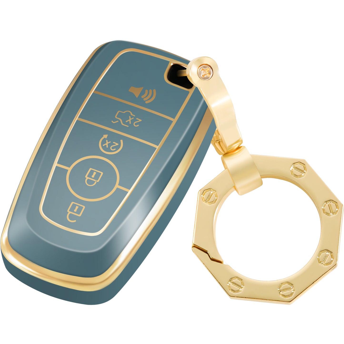 for Ford Key Fob Cover Car Key Case Shell with Gold Keychain fit Ford Fusion F150 F250 F350 F450 F550 Edge Explorer