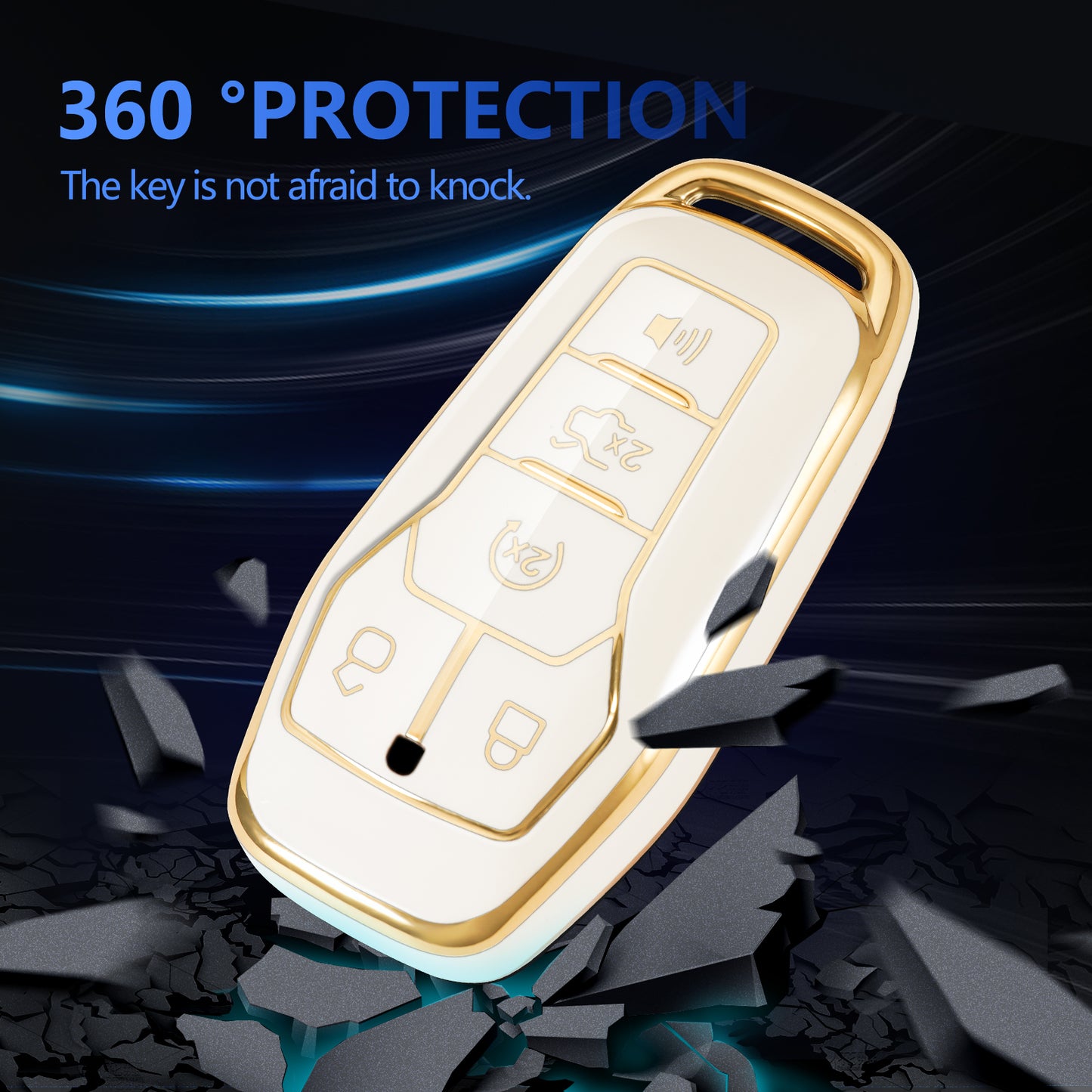 for Ford Key Fob Cover Car Key Case Shell with Gold Keychain fit Ford Explorer Edge Mustange Fusion