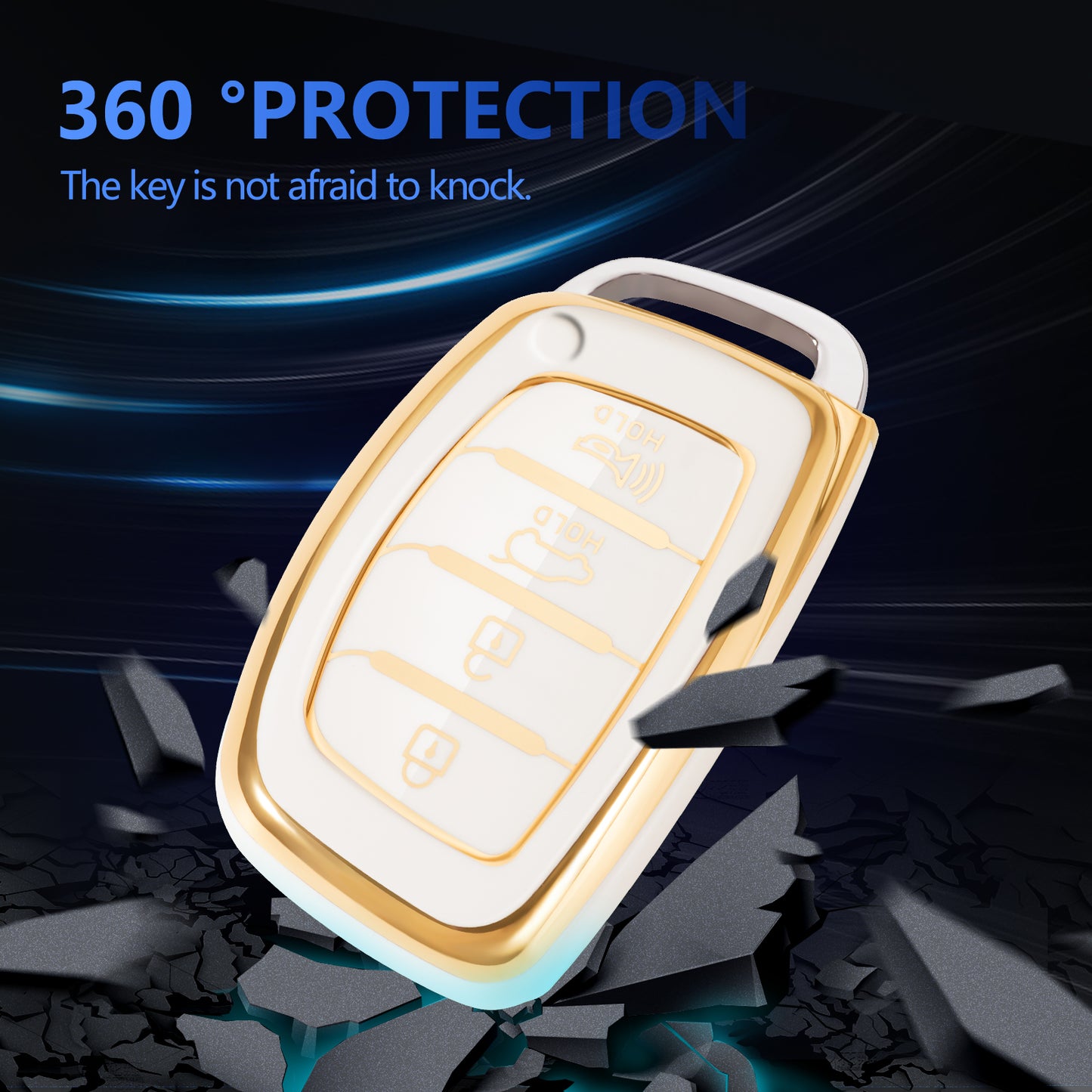 for Hyundai Key Fob Cover Car Key Case Shell with Gold Keychain fit Elantra Elantra GT Ioniq Sonata Tucson