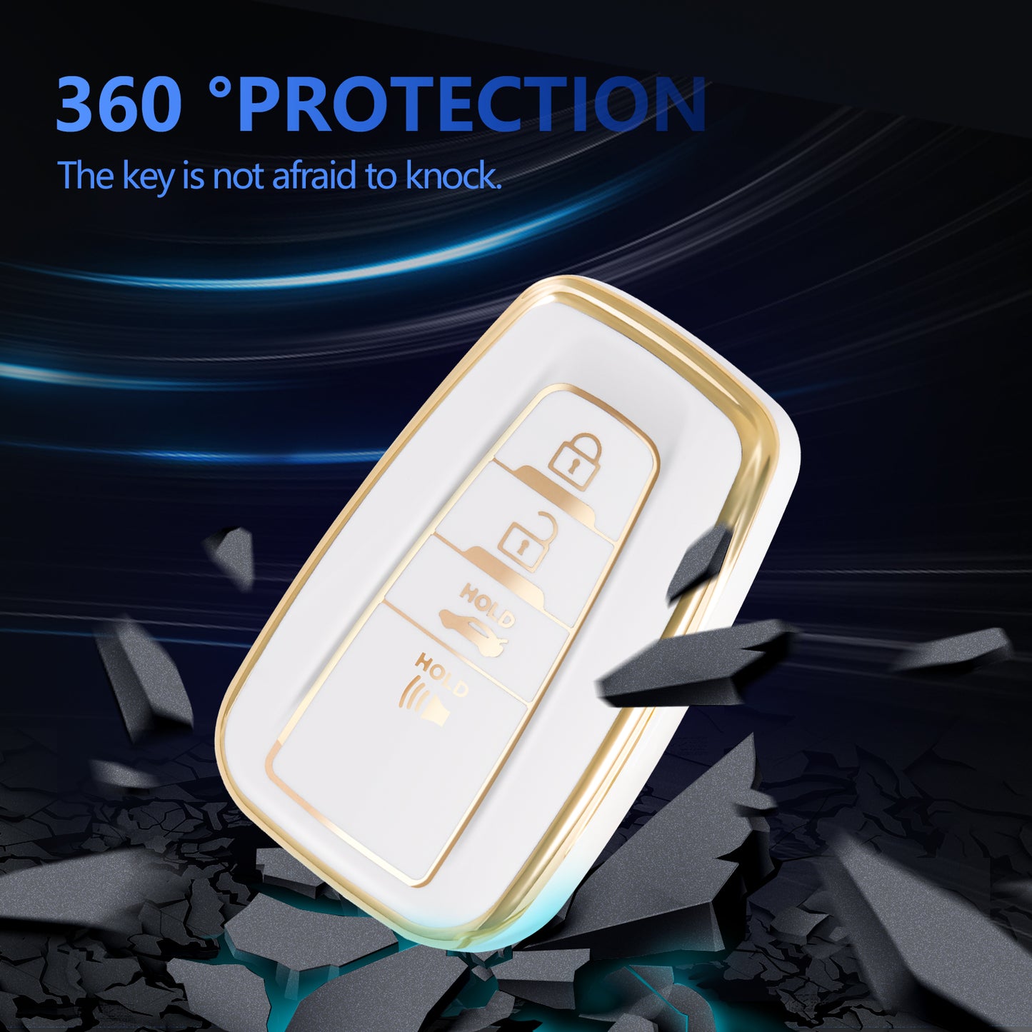 for Toyota Key Fob Cover Car Key Case Shell with Gold Keychain fit Highlander RAV 4 Camry C-HR Corolla Avalon Prius GT 86