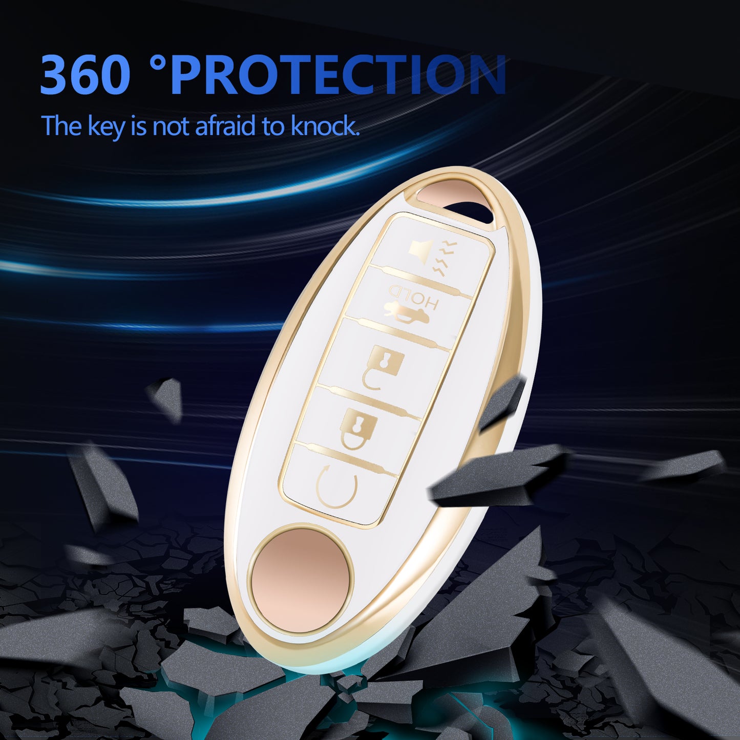 for Nissan Key Fob Cover Car Key Case Shell with  Gold Keychain Compatible with Nissan Altima Maxima Murano Rogue Sentra 370z Pathfinder