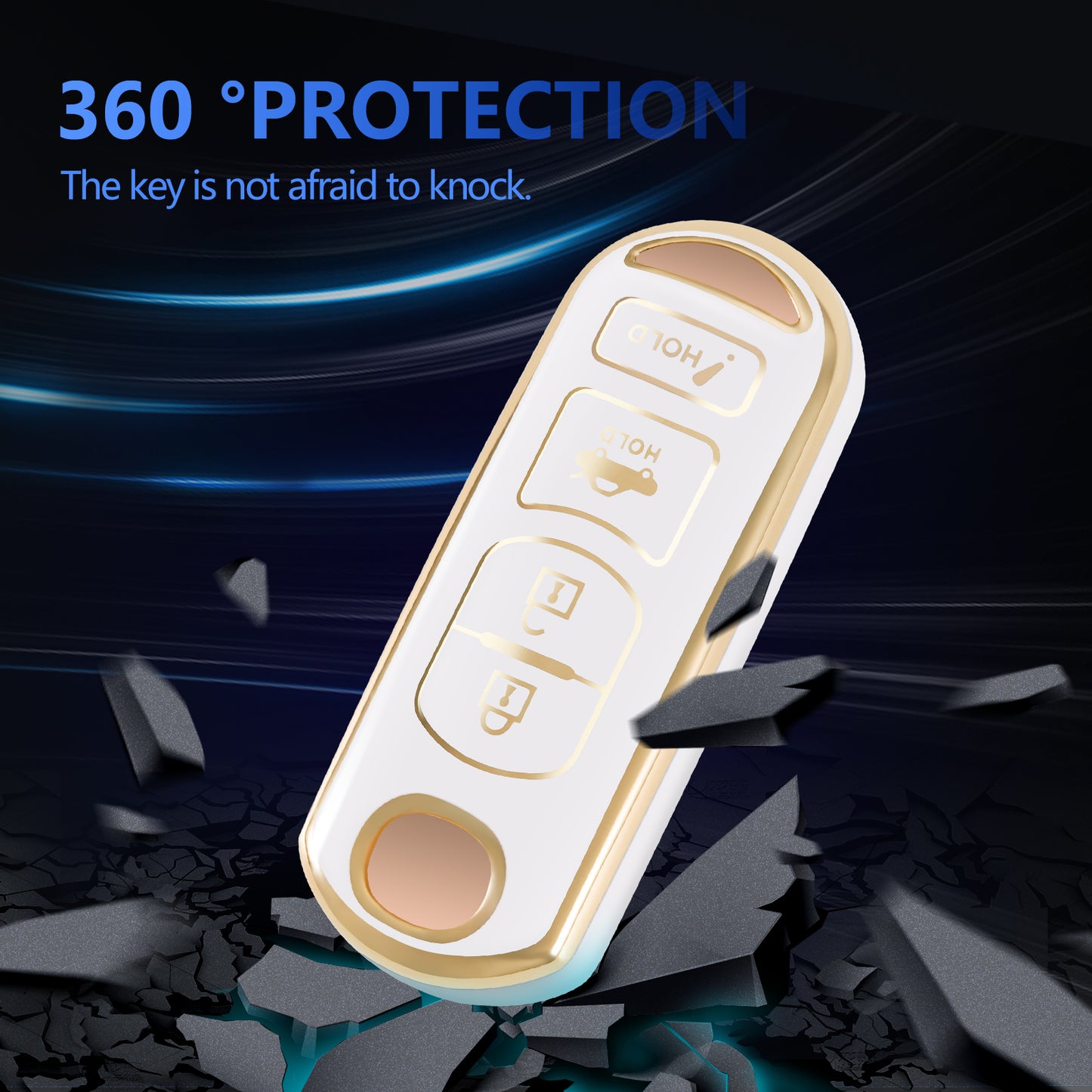 For Mazda Key Fob Cover Car Key Case Shell with Gold Keychain fit Mazda 3 6 8 Miata MX-5 CX-3 CX-5 CX-7 CX-9